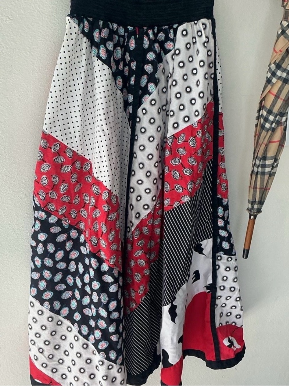 Black, white and red patterned maxi skirt… 100% cotton medium